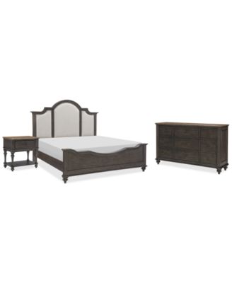 Mandeville 3pc Bedroom Set (Upholstered King Bed + Dresser + 1-Drawer Nightstand)