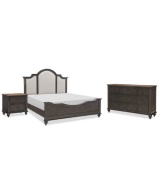 Mandeville 3pc Bedroom Set (Upholstered Queen Bed + Dresser + 2-Drawer Nightstand)