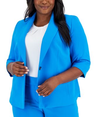 Kasper - Plus Size 3/4-Sleeve One-Button Blazer