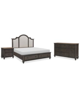 Mandeville 3pc Bedroom Set (Upholstered California King Storage Bed + Dresser + 2-Drawer Nightstand)
