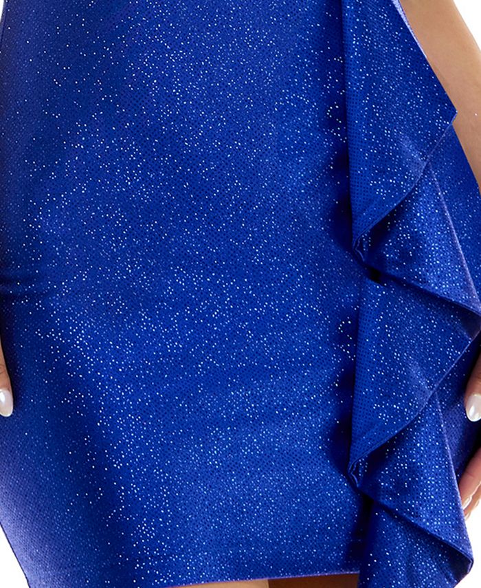GLITTER MESH SIDE RUFFLE BODYCON