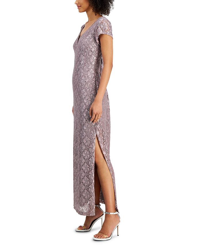 Connected Apparel Women's Sequined Lace Sheath Dress Purple Size 14