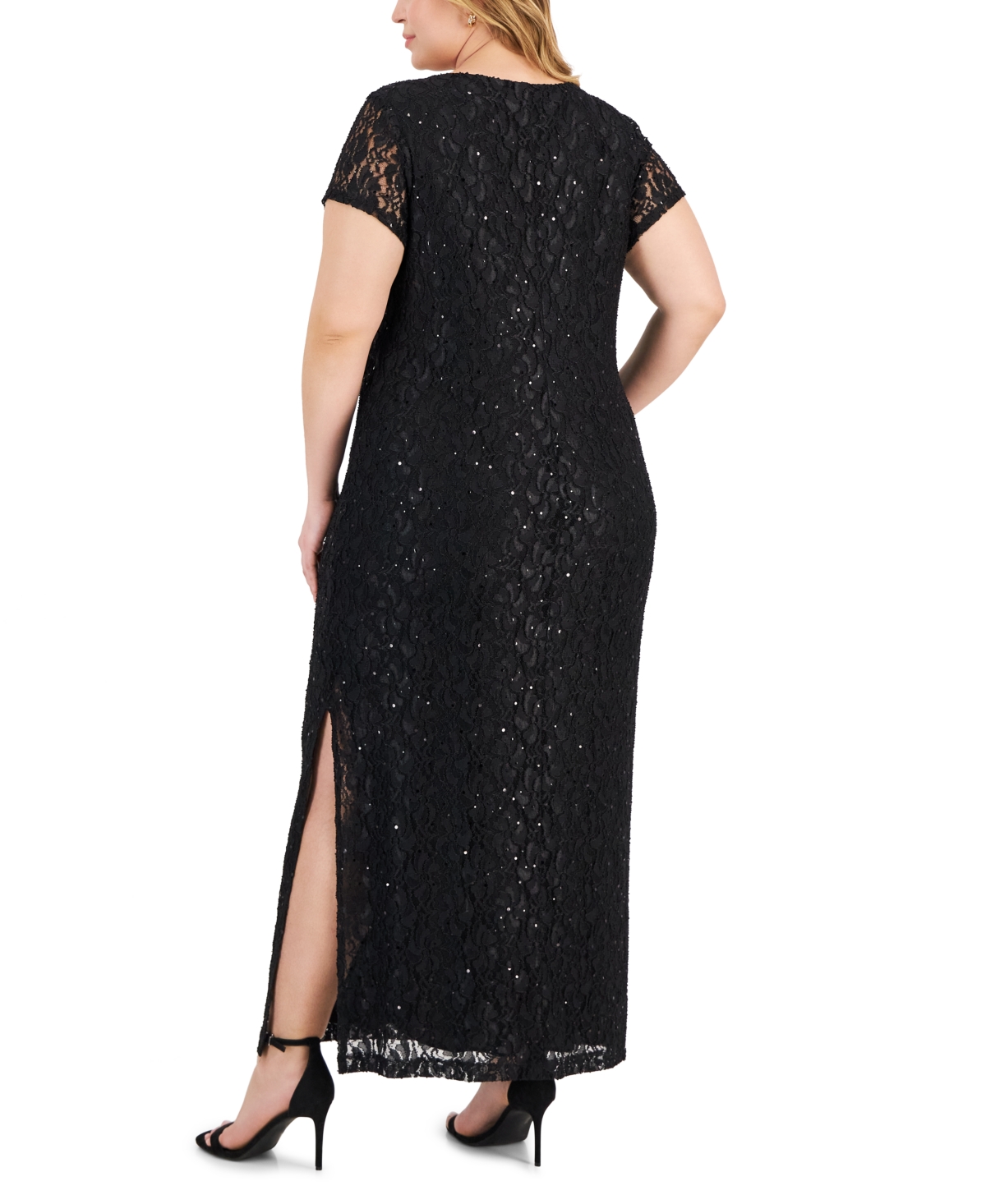 Connected Plus Size Sequin-Lace V-Wire Maxi Dress