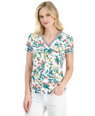 Nautica Jeans - Women's Floral-Print Short-Sleeve V-Neck Top