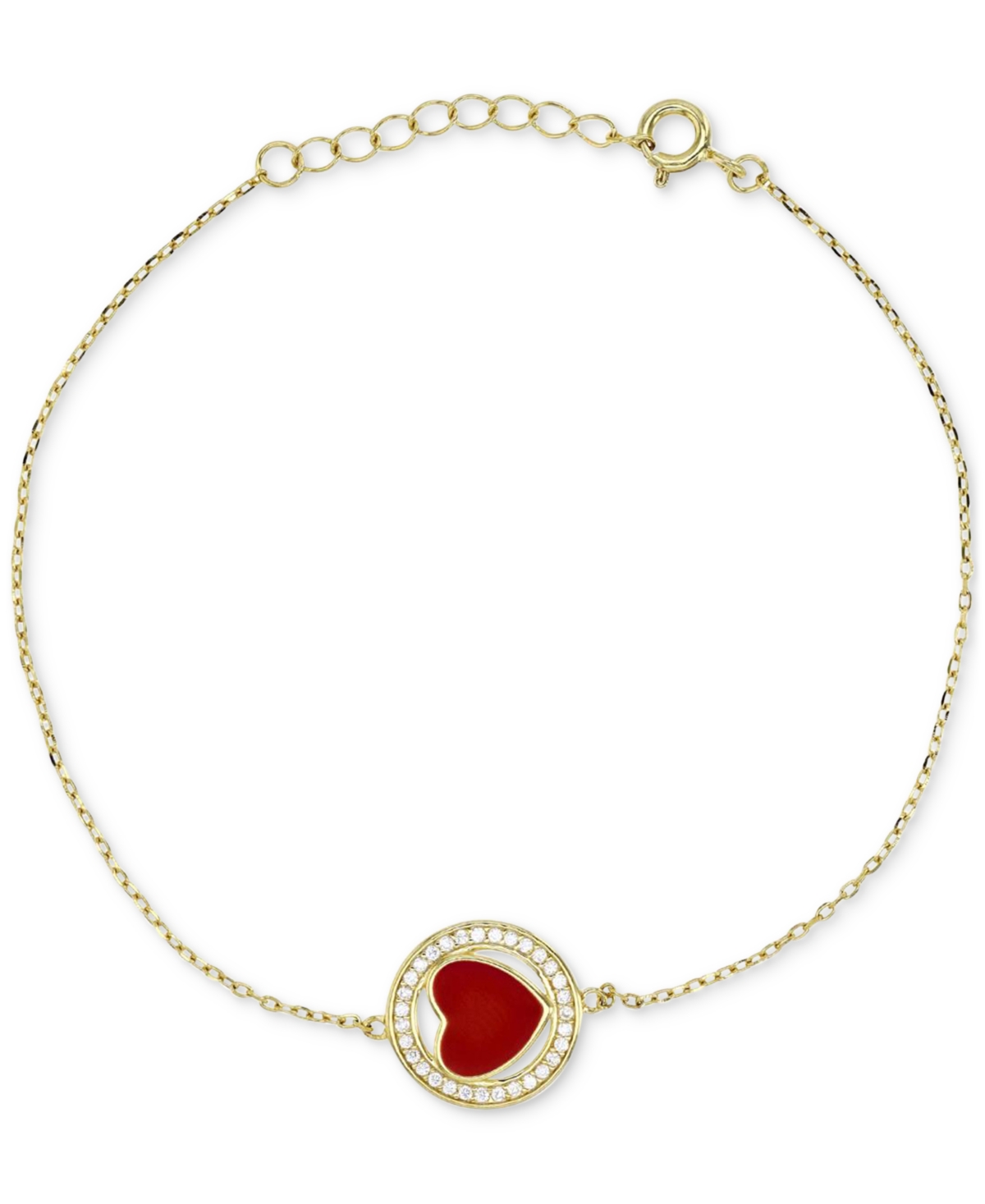 Shop Macy's Enamel Heart & Cubic Zirconia Chain Bracelet In 14k Gold-plated Sterling Silver In Red