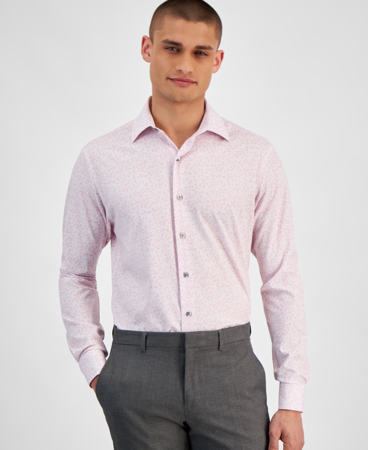 Men's Textured Dress Shirt, Created for Macy's - White Pink