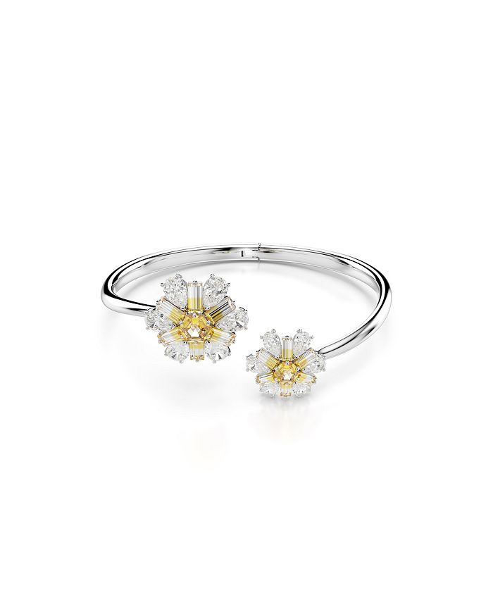 Swarovski Flower, Yellow, Rhodium Plated Idyllia Bangle Bracelet - Macy's
