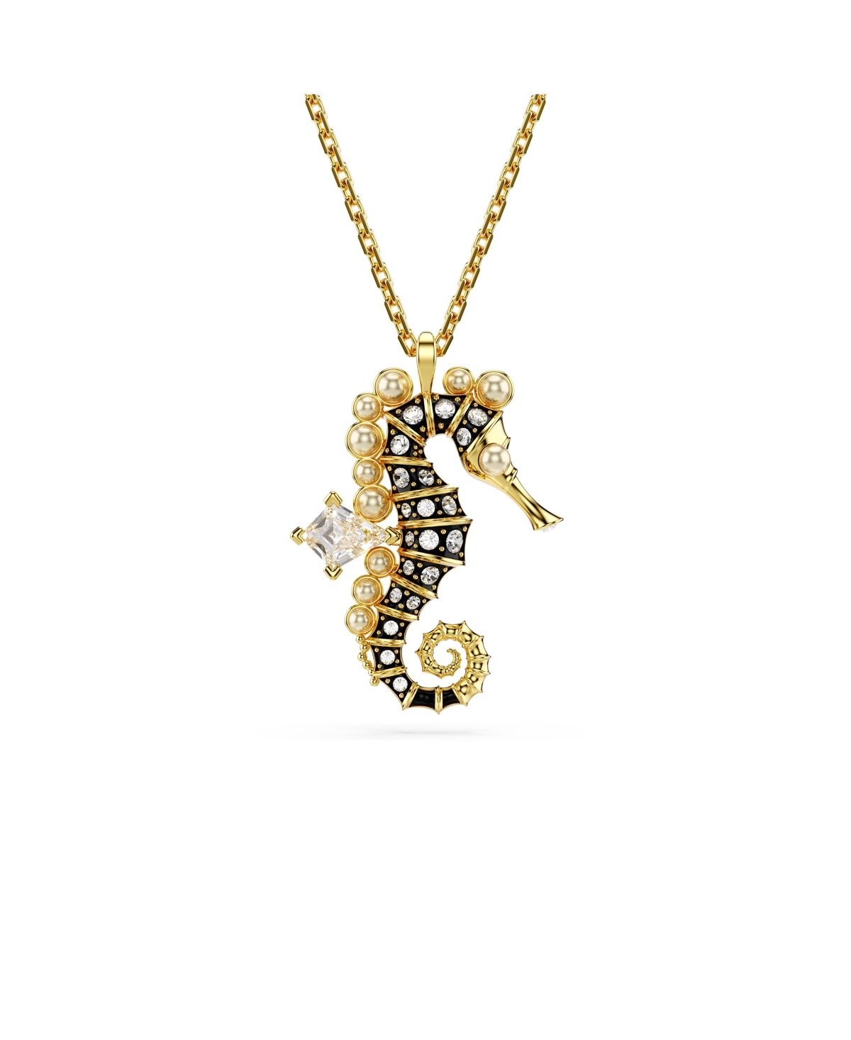 Swarovski Crystal  Imitation Pearls, Seahorse, Blue, Gold-tone Idyllia Pendant Necklace