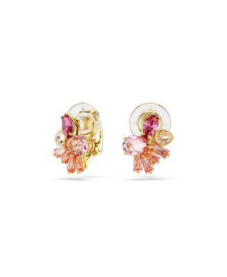 Mixed Cuts, Flower, Pink, Gold-Tone Gema Clip-On Earrings