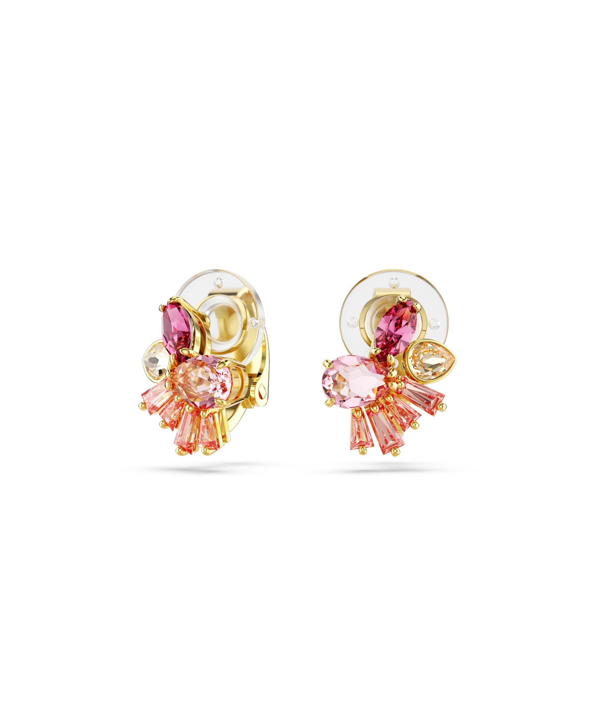 Swarovski Gema Clip Earrings Gold Shiny Pink In Pink