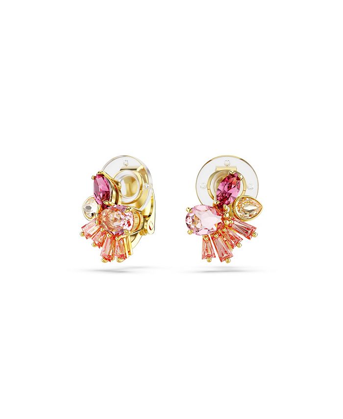 Swarovski Mixed Cuts, Flower, Pink, Gold-Tone Gema Clip Earrings - Macy's
