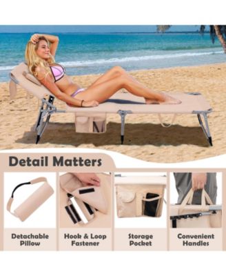 Folding Beach Lounge Chair with Pillow for Outdoor