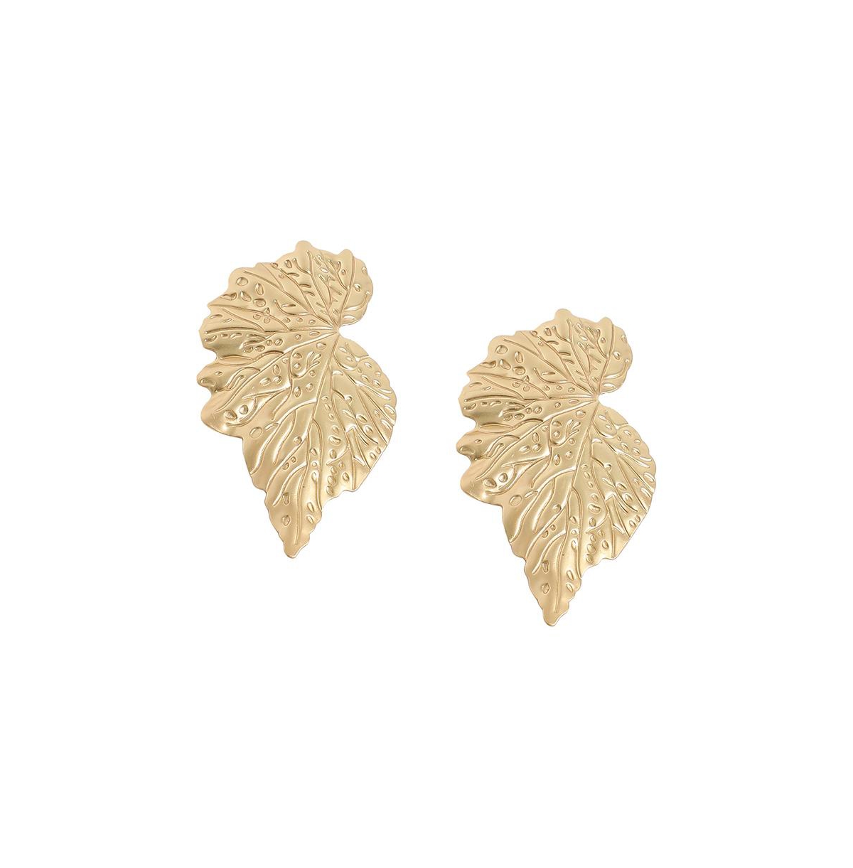 Women's Gold Textured Leaf Drop Earrings - Gold