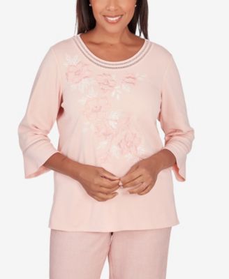 Alfred Dunner Women's Asymmetric Floral Pullover Blouse – Embroidered Crewneck Top - View #8
