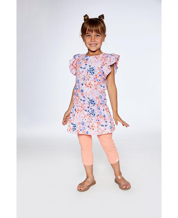 Deux Par Deux Muslin Tunic & Leggings Set - Printed lilac flowers main image 1