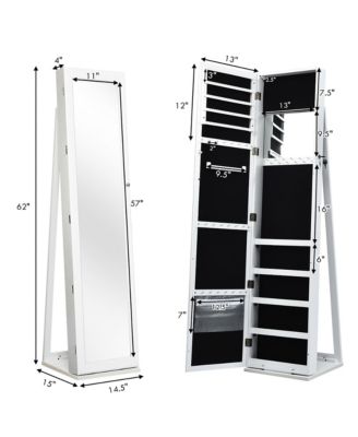 Mirrored Jewelry Cabinet Lockable Standing Storage Organizer W/ Shelf