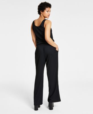 Shop Bar Iii Womens Textured Tank Top Wide Leg Pants Created For Macys In Deep Black