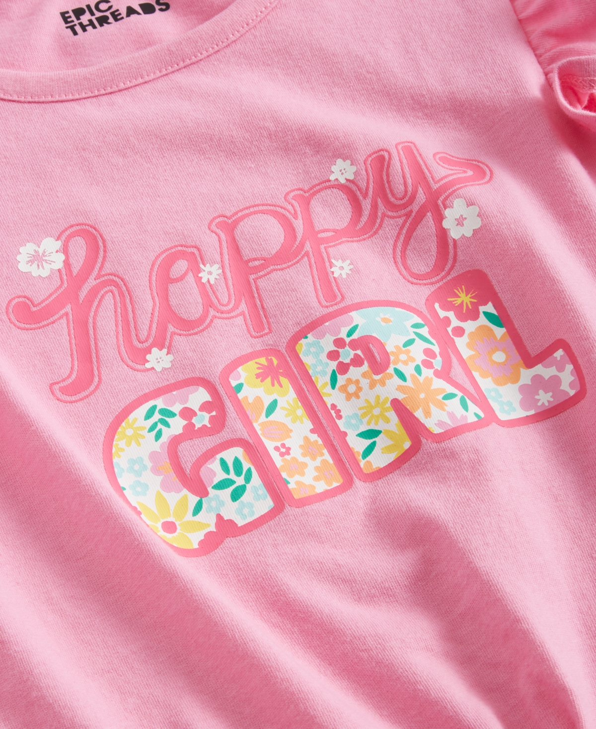 Shop Epic Threads Toddler & Little Girls Happy Girl Graphic Tie-front T-shirt, Created For Macy's In Juicy Pink