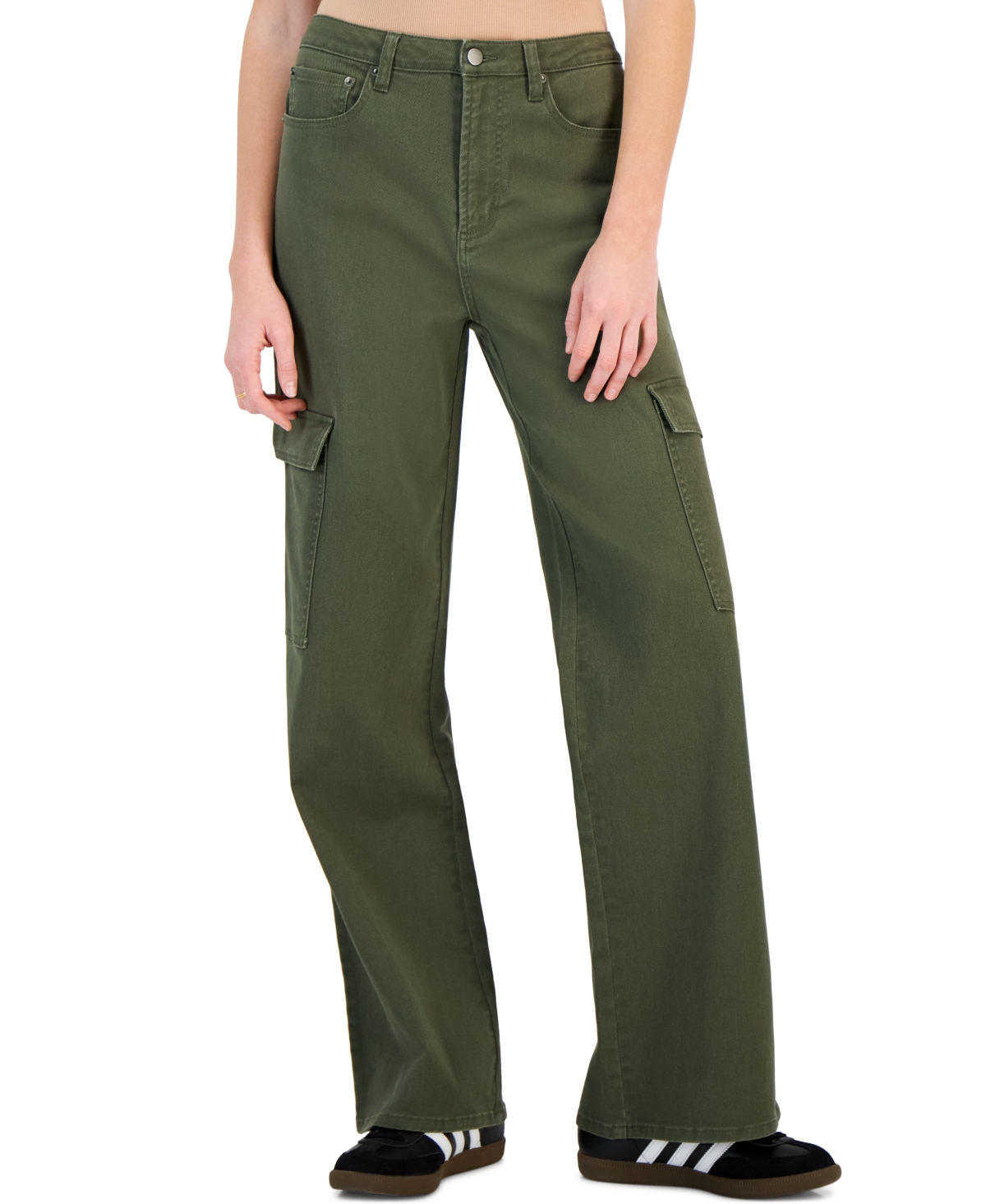 Shop Tinseltown Juniors' High Rise Wide Leg Cargo Jeans In Olive