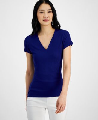 I.N.C. International Concepts - Ribbed Short-Sleeve V-Neck Top