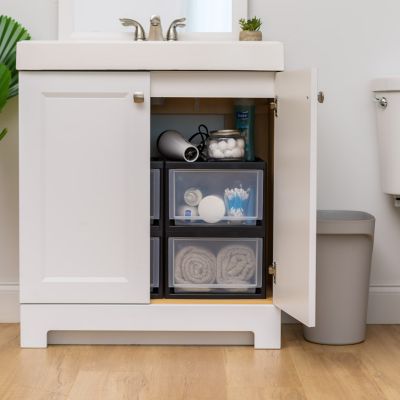 USA 14.5 Qt. Medium Plastic Stacking Drawer, Stackable Storage Organizer Unit with Sliding Drawer for Bedroom Kitchen Under Sink Pantry Craft Room Dorm Office, Black, 3-Pack