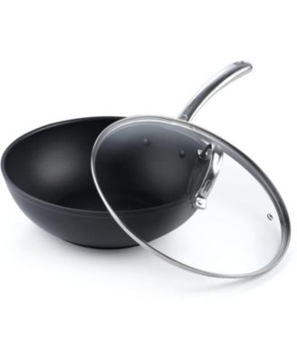 12.5 Inch Carbon Steel Wok Pan - Nonstick Stir Fry Wok With Glass Lid For All Stovetops