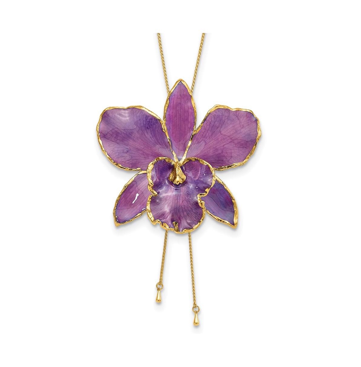 24K Gold-trim Lacquer Purple Cattleya Orchid Adjustable Necklace - Open Miscellaneous