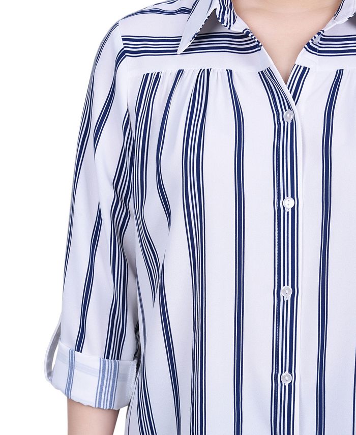 NY Collection Women's Long Roll Tab Sleeve Blouse Macy's