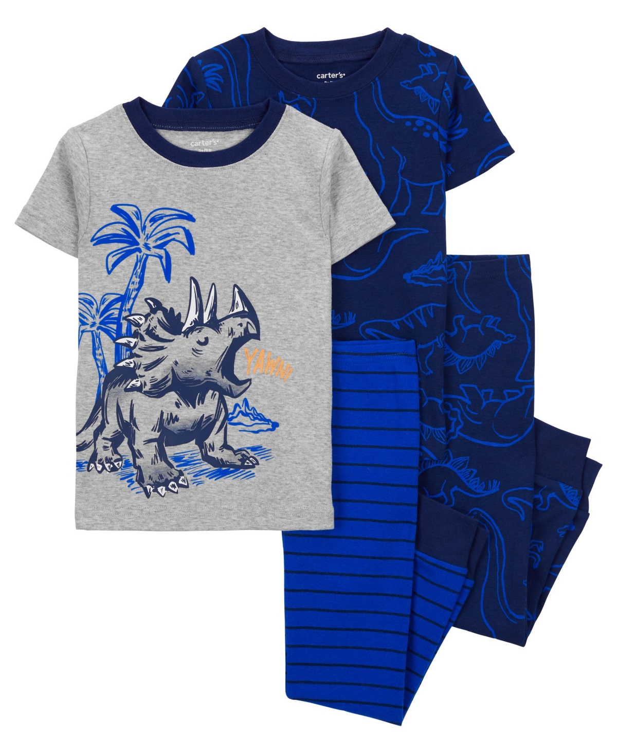 Carter's Babies' Toddler  Toddler Boys Dinosaur Cotton Blend Pajamas, 4 Piece Set In Blue