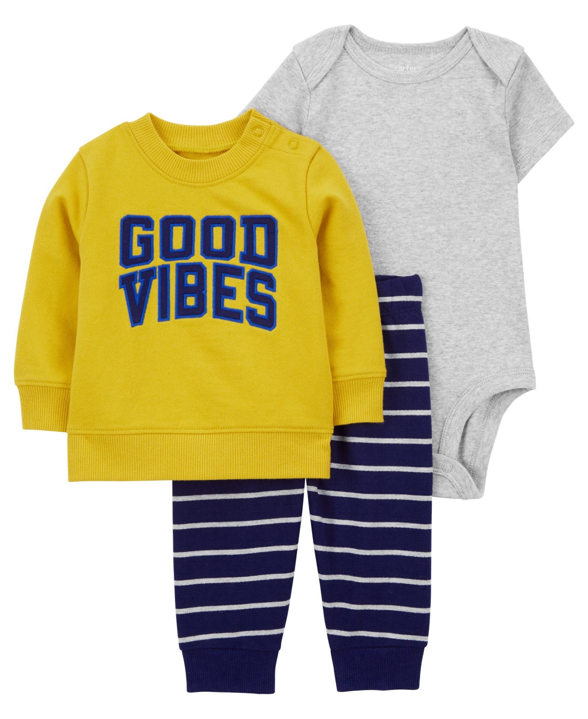 Carter's Baby Boys Good Vibes Little Pullover, Bodysuit And Pants, 3 Piece Set In Yellow