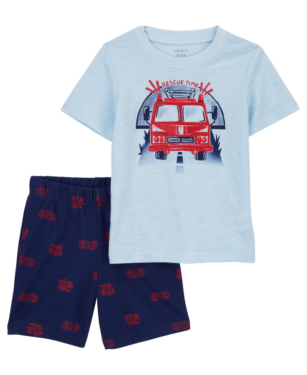 Carter's Baby Boys Firetruck T-shirt And Shorts, 2 Piece Set In Blue