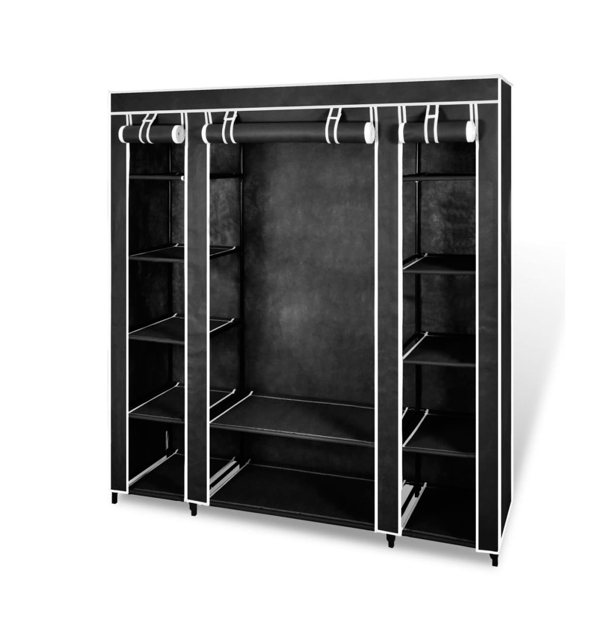 Fabric Wardrobe with Compartments and Rods 17.7"x59"x69" Black - Black