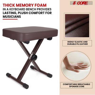 Keyboard Bench 3" Padded Cushioned Piano Stool Height Adjustable Guitar Seat Folding Portable - KBB BR HD
