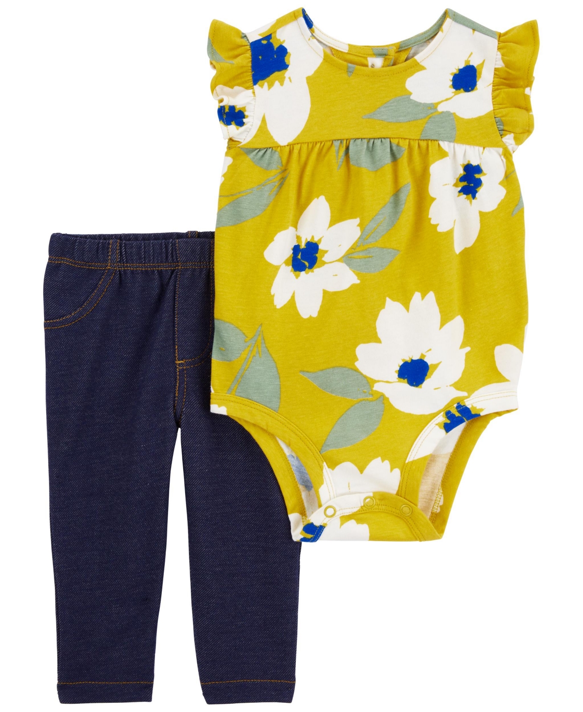 Carter's Baby Girls Floral Bodysuit And Pants, 2 Piece Set In Yellow