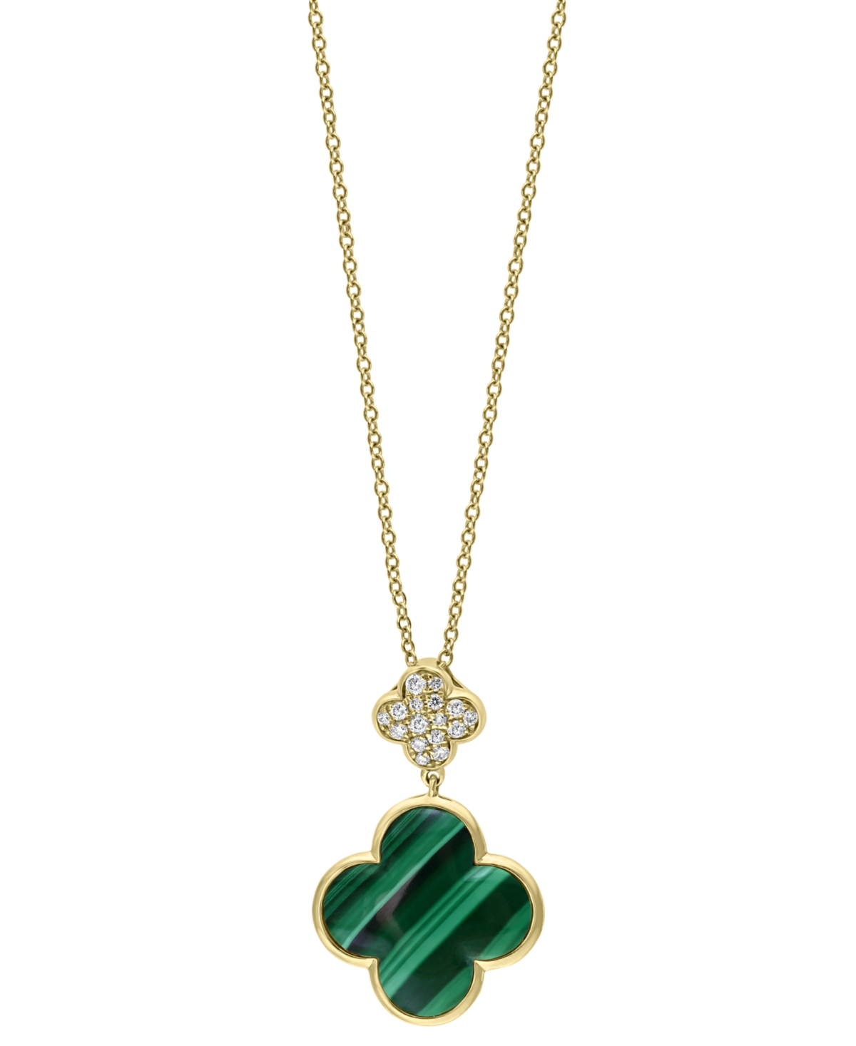 Effy Collection Effy Malachite & Diamond (1/8 Ct. T.w.) Clover 18" Pendant Necklace In 14k Gold In Yellow Gold