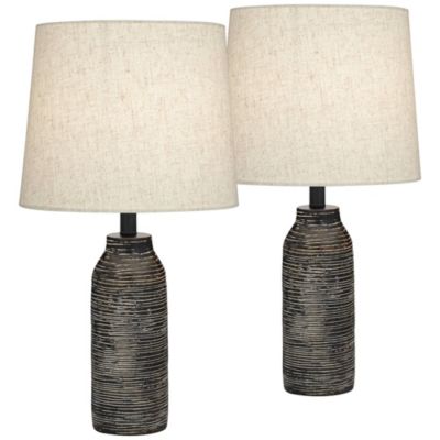 24" High Mid Century Modern Farmhouse Rustic Table Lamps Set of 2 Black Finish Oatmeal Shade Living Room Bedroom