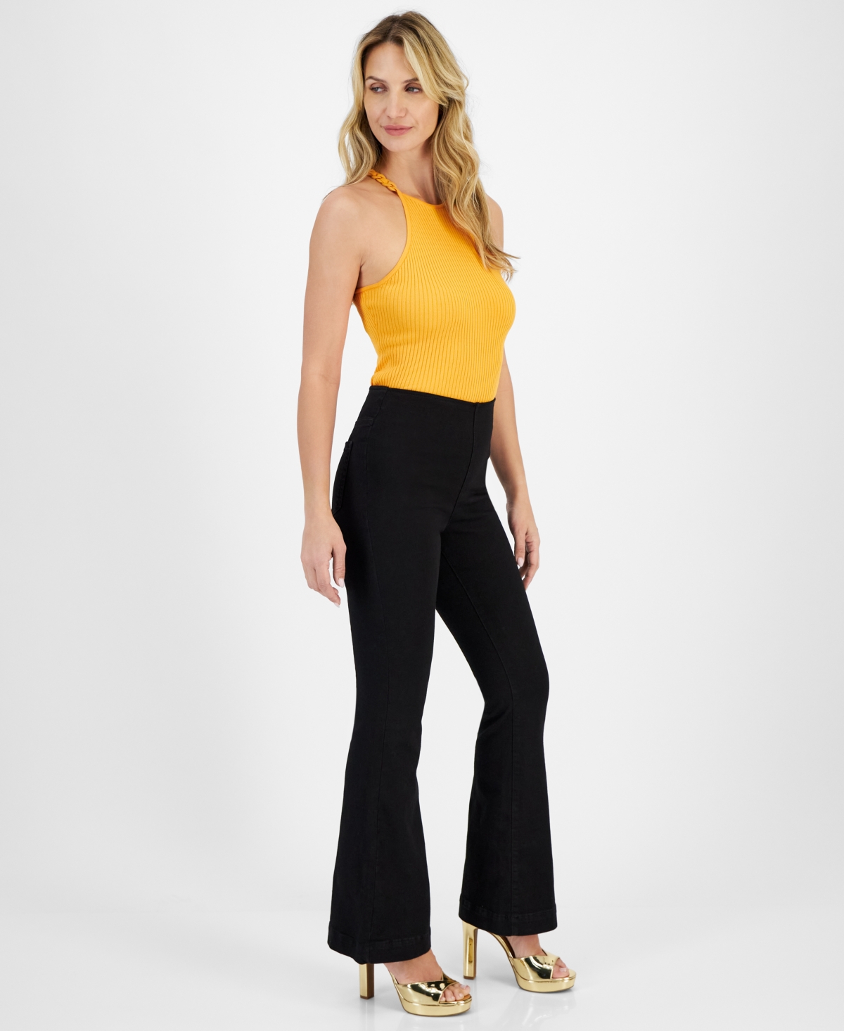 Inc International Concepts Women's High-rise Flared-leg Jeans, Created For Macy's In Deep Black