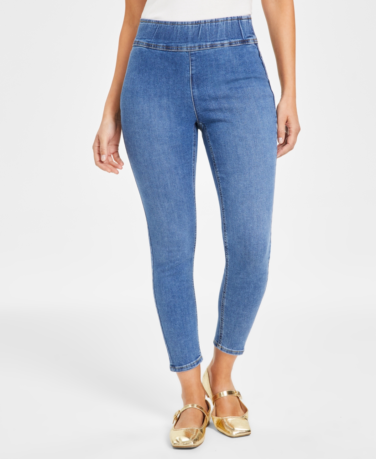 Inc International Concepts Women's Pull-on Skinny Cropped Jeans, Created For Macy's In Medium Indigo