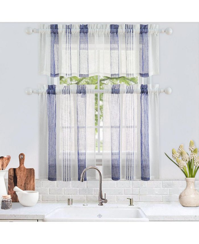 CAROMIO Sheer Bathroom Curtain Window 36 inches Length Sheer Vertical Stripe tier Kitchen ...