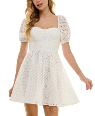 City Studios - Juniors' Embroidered-Eyelet Square-Neck Dress