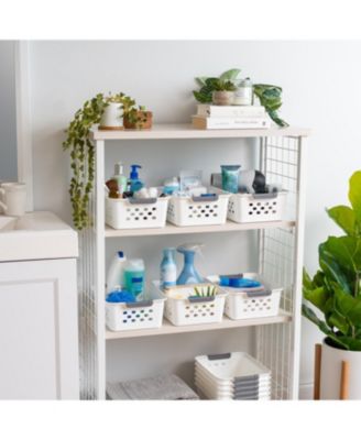 USA Small Plastic Storage Basket, 12-Pack, Shelf Basket Organizer for Pantries Kitchens Cabinets Bedrooms, White