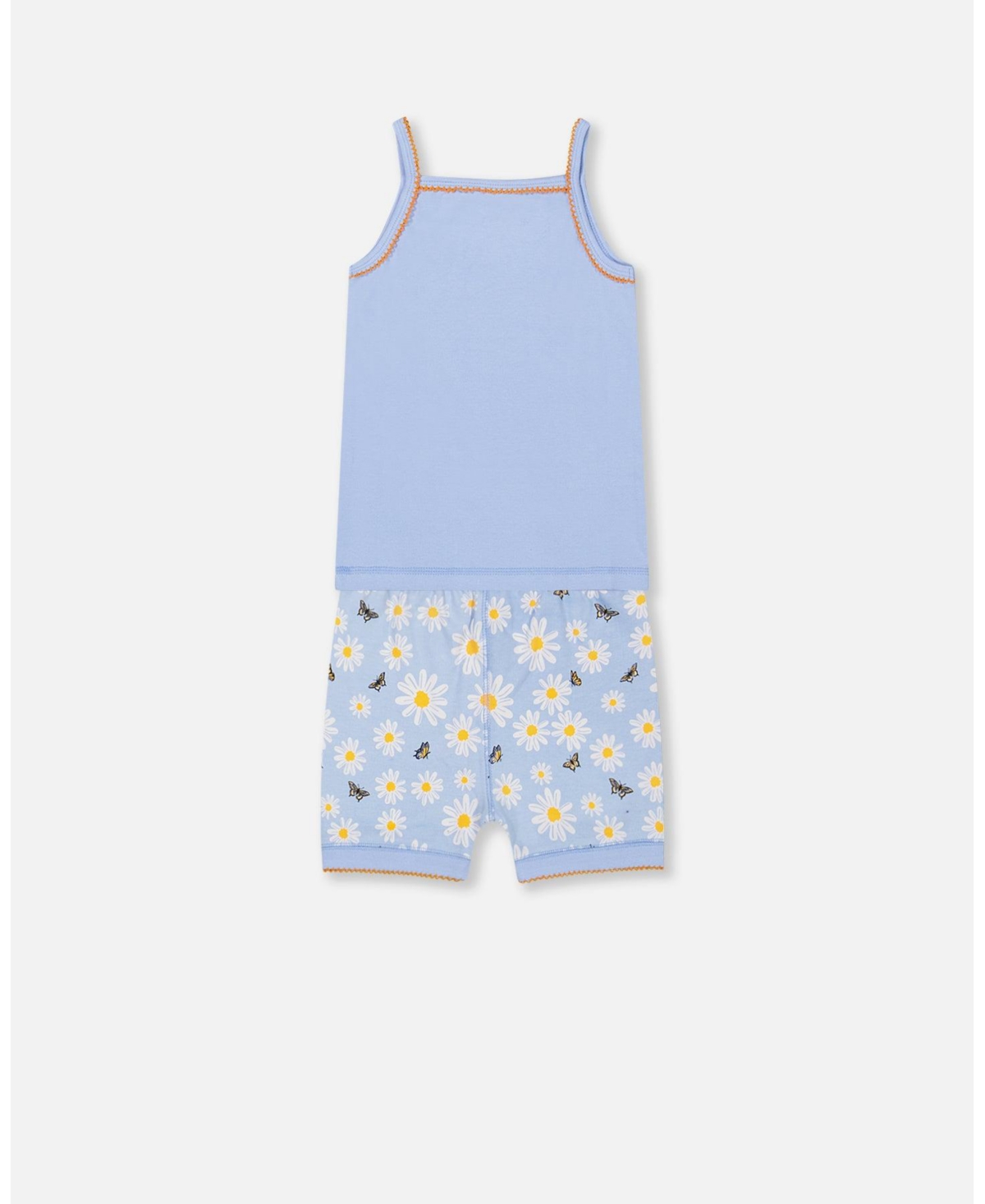 Girl Organic Cotton Two Piece Pajama Set- Toddler Child - Baby blue printed daisies