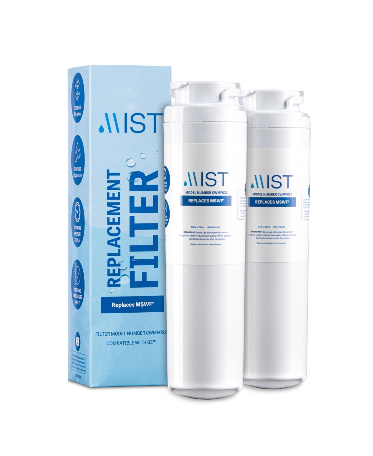 Mswf Refrigerator Water Filter Replacement 2 Pack - Mist - White