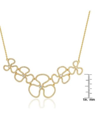 Suzy Levian Sterling Silver Cubic Zirconia Thin Floral Bib Pendant Necklace