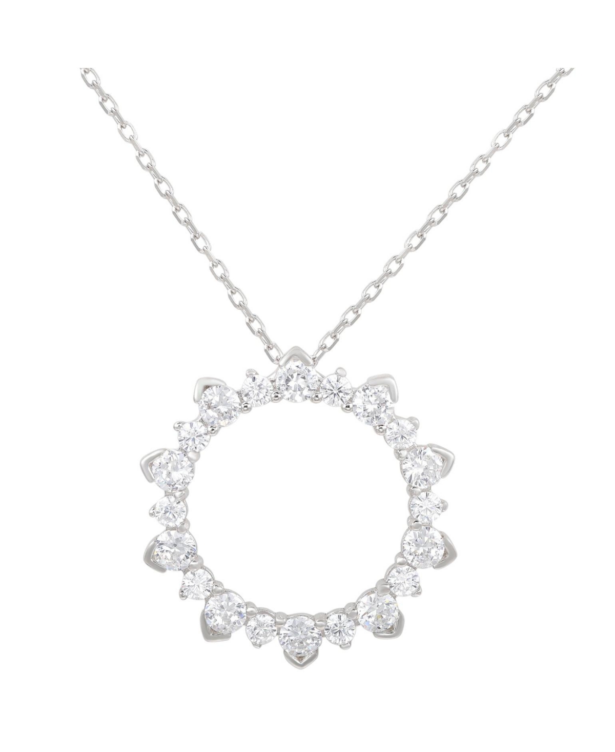 Suzy Levian Sterling Silver Cubic Zirconia Starburst Open Circle Pendant Necklace - White