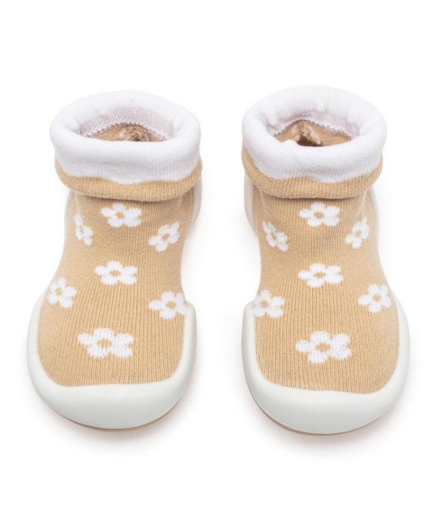 Детские Komuello Infant Girl Breathable Washable Non-Slip Sock Shoes Daisies - Latte