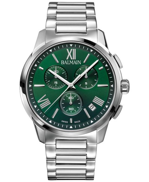Мужские часы Balmain Swiss Chronograph Madrigal Stainless Steel Bracelet Watch 42mm