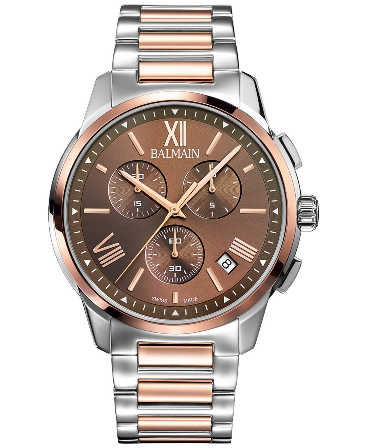 Shop Balmain Men's Swiss Chronograph Madrigal Two-tone Stainless Steel Bracelet Watch 42mm In Silver,pink
