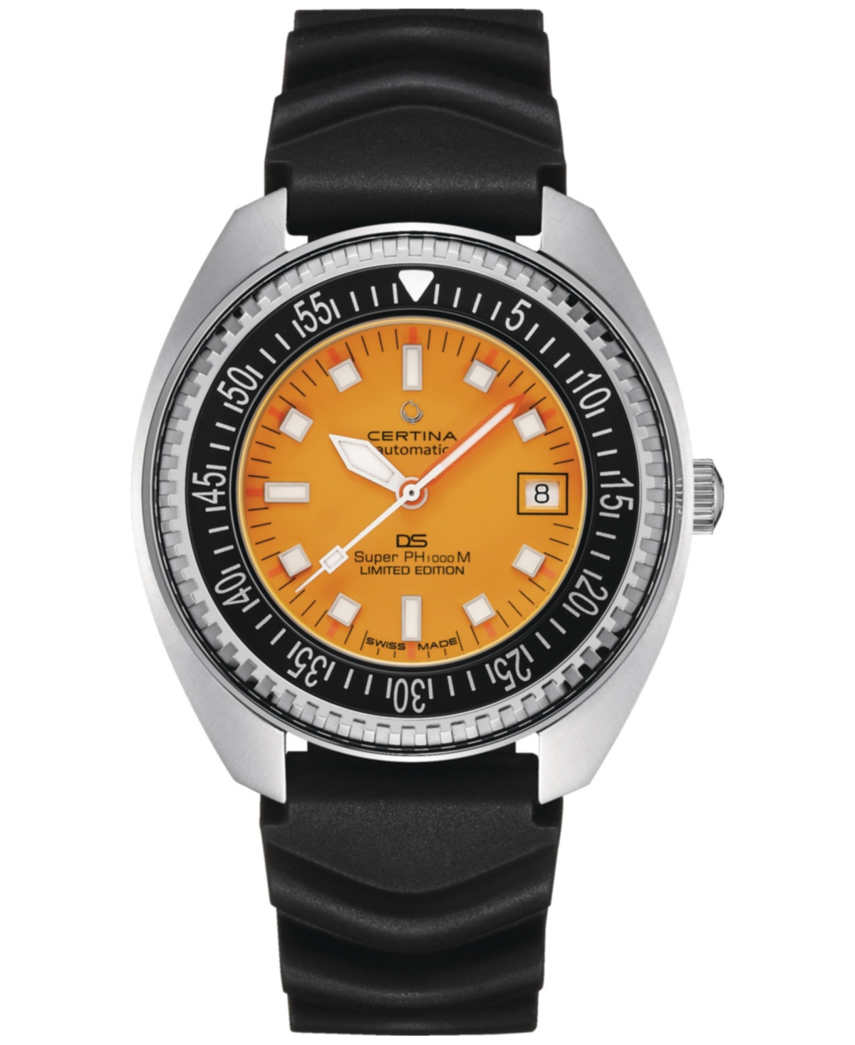 Men's Swiss Automatic Ds PH1000M Powermatic 80 Black Rubber Strap Watch 44mm - Orange