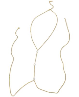 ADORNIA - 14k Gold-Plated Imitation Pearl Adjustable Body Chain